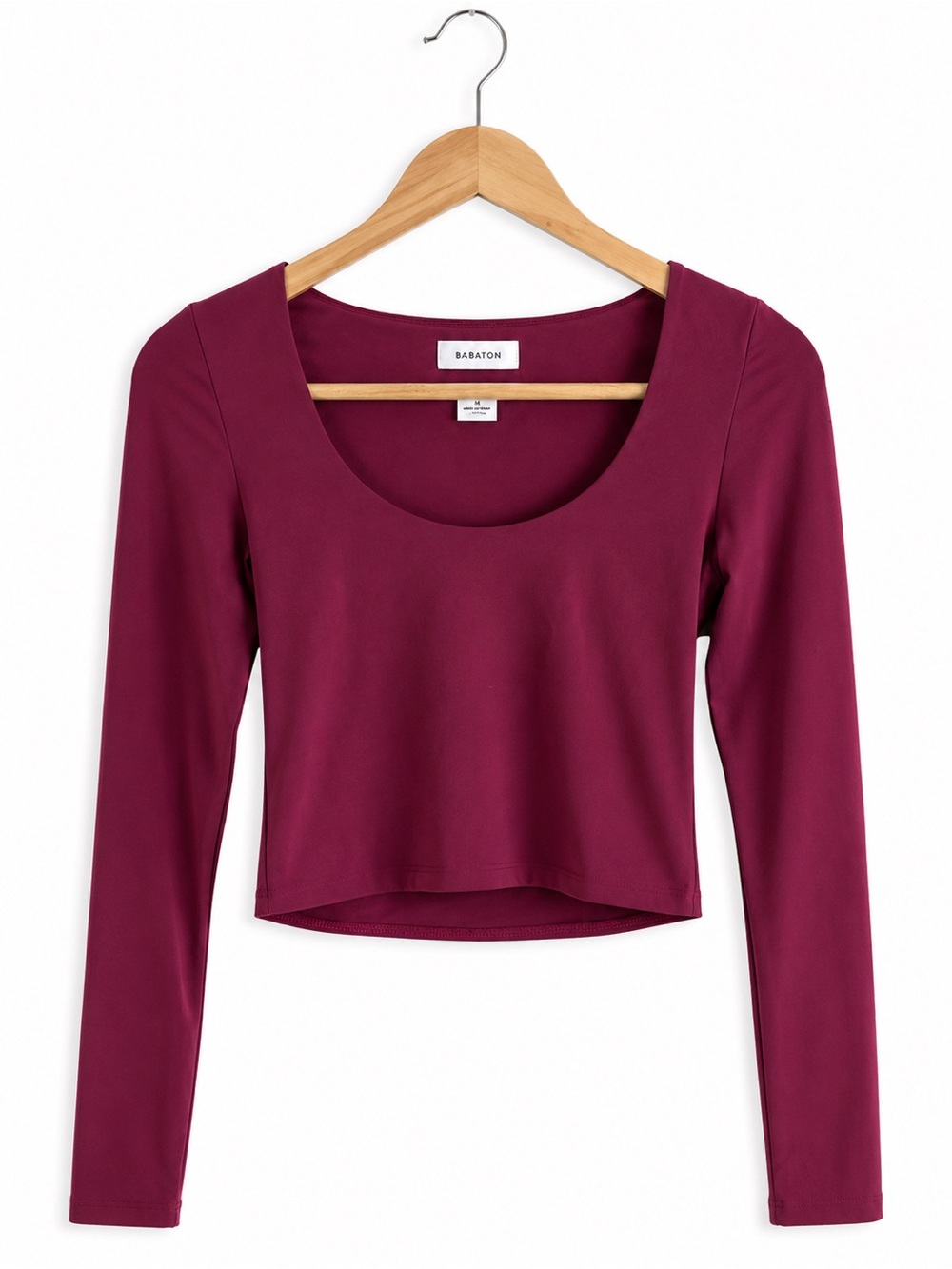 Babaton Contour Scoop Neck Crop Top Berry Wine Long Sleeve Medium